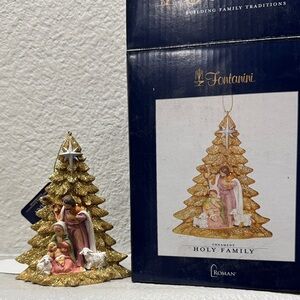 Fontanini Holy Family Ornament - Gold and Pink
